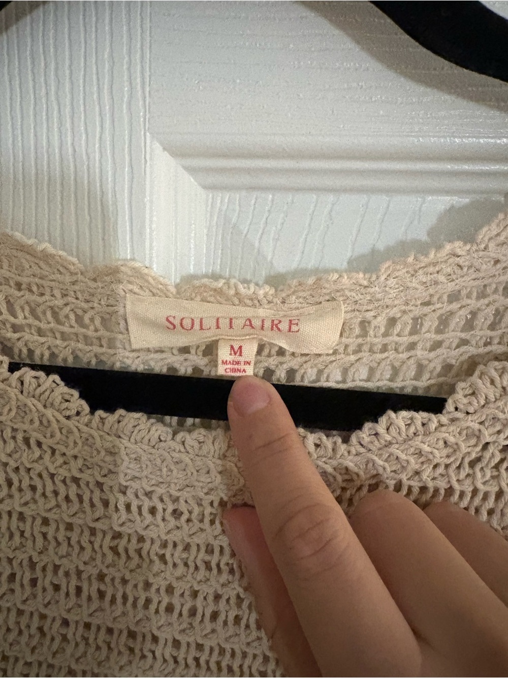 Solitaire Beige Crochet Short-Sleeve Crewneck Sweater Top - Picture 3 of 4